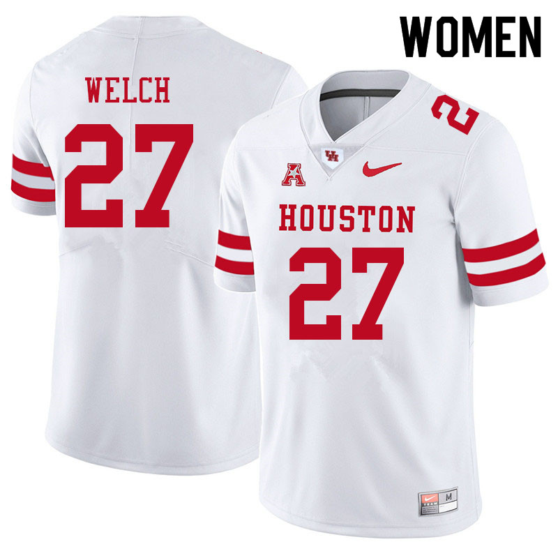 Women #27 Mike Welch Houston Cougars College Football Jerseys Sale-White - Click Image to Close